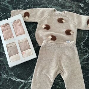 Zara Beige Knit Hedgehog Sweater and Pants Set